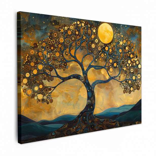 MuchoWow OBRAZ NA PLÁTNĚ Strom - Měsíc - Květiny - Zlato - Umění 40x30 cm