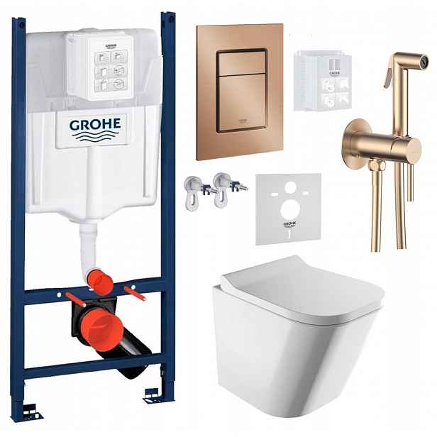 Wc stojan Grohe Rapid s mísou Wc Fontana a tlačítkem měď Baterie