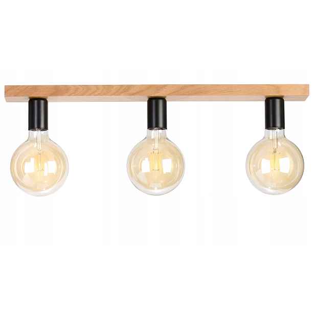 Dřevěná stropní lampa loftová trojitá lišta Dub do obývacího pokoje kuchyně Stylová