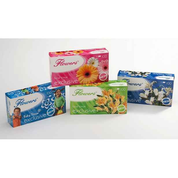kapesníky kosmet.2vr.,100ks, Flowers,krabička,4dekory