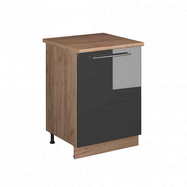 Vicco SPODNÍ SKŘÍŇKA KUCHYŇSKÉ LINKY Fame-Line, Antracitový vysoký lesk/Zlatý mocný dub, 60 cm 1 dvířka s pracovní deskou