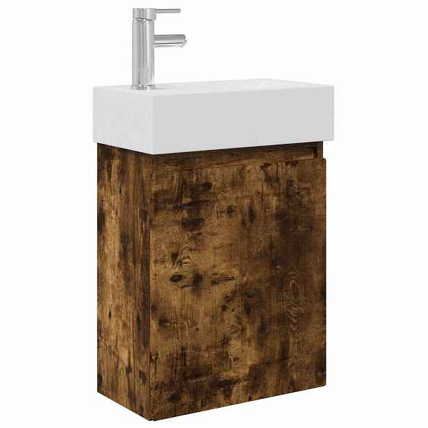 vidaXL Koupelnová skříňka s baterií Kouřový dub 45,5 x 25,5 x 84 cm