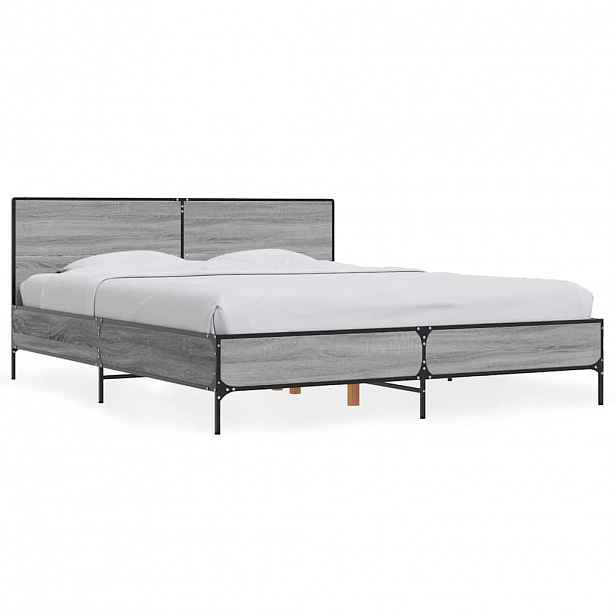 vidaXL Rám postele šedý sonoma 150 x 200 cm kompozitní dřevo a kov
