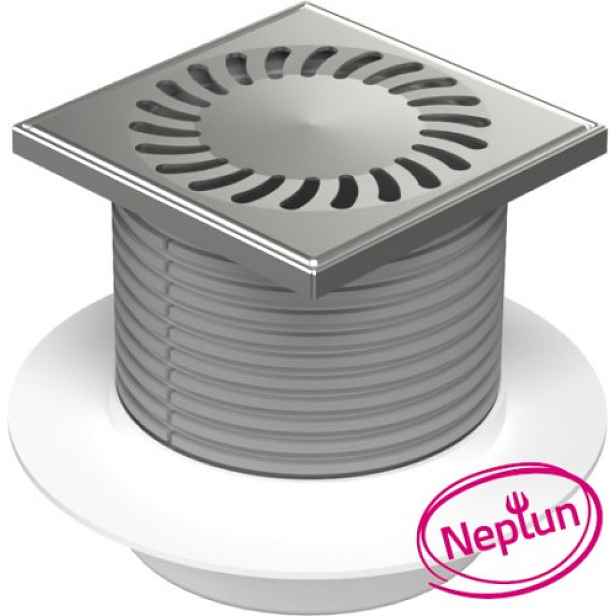Chuděj Podlahová vpust spodní DN50; plovák Neptun; mřížka 125x125 mm nerez SUN (Gule spodní DN50 s nerez mřížkou)