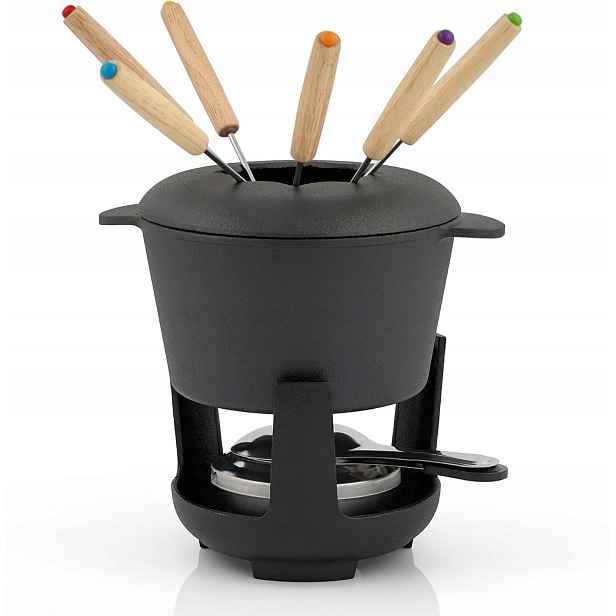 Litinový Fondue Set 6 Osob 1L Hořák 6 Vidliček Bbq-toro Černý
