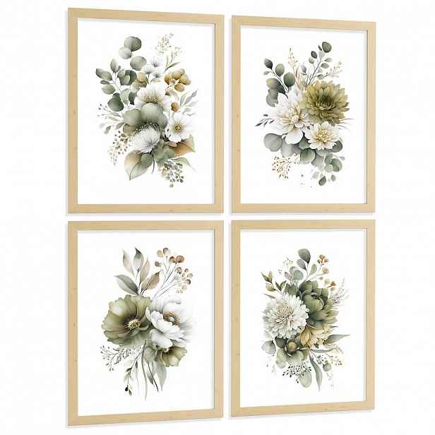 Nacnic PLAKAT Sada 4 boho botanických uměleckých tisků. Akvarelové květinové nástěnné umění. Velikost Bezrámové A4
