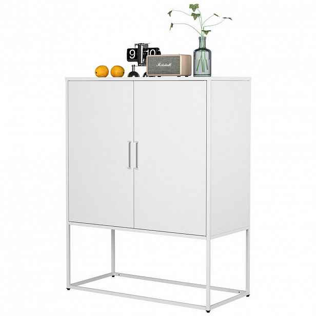 OKWISH BOČNÍ skříň 85/40/109 cm bílá z kovu s magnetickými dveřmi a ochranou proti převrácení