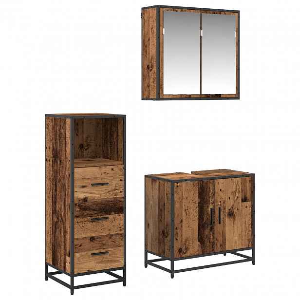 vidaXL Sada koupelnového nábytku 3 ks Staré dřevo 65 x 33 x 60 cm