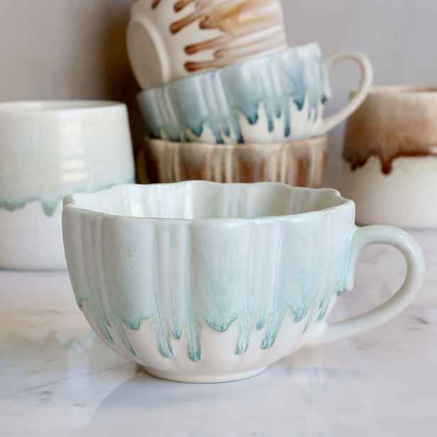 Porcelánový šálek se stékající glazurou New Bone China Green – Ø 11*6,5 cm Chic Antique