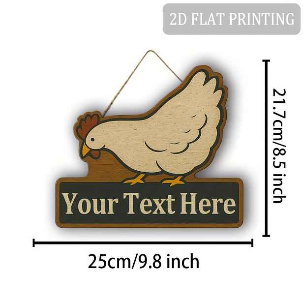 TEMU 2D Plochý, Přizpůsobitelný Dřevěný Cedule s Kuřete - Personalizovaný Text Rustikální Venkovská Dekorace, 9.8"x8.5" Umělá Dřevo Nástěnná Značka