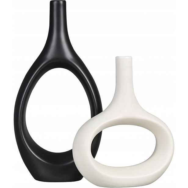 2x Keramická váza Sada Černá Bílá Donut Nordic Dekorace Domu 29 Cm
