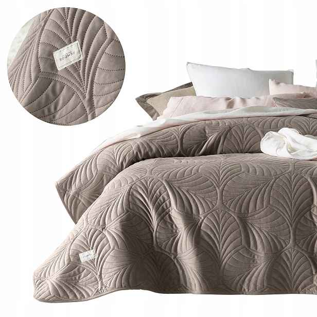 ROOM99 Přehoz 240x260 hnědý na postel gauč rozkládací velur prošívaný Feel