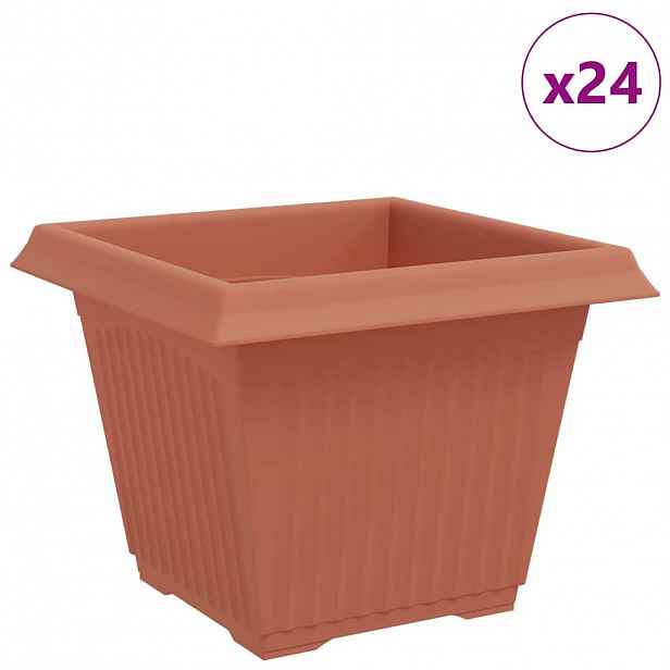 vidaXL Čtvercový květináč 24 ks Cihlově červená 28,5 x 28,5 x 22 cm