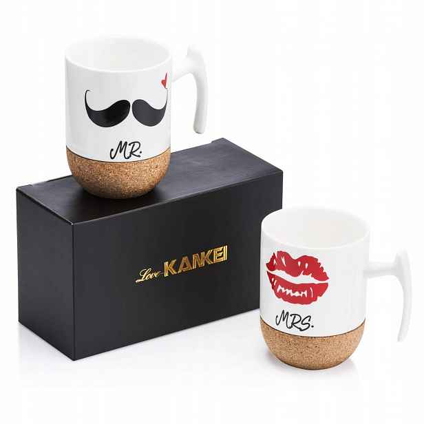 2 hrnky Mr a Mrs Keramika Korek 300 ML Stylové pro pár