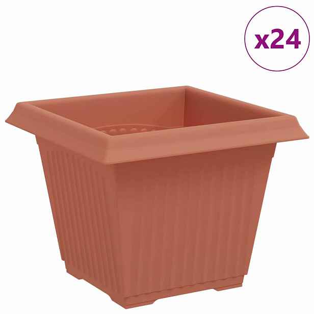 vidaXL Čtvercový květináč 24 ks Cihlově červená 33 x 33 x 26 cm Plast