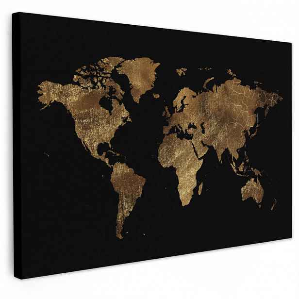 MuchoWow OBRAZ NA PLÁTNĚ Mapa světa - Zlatá - Luxusní - Země - Černá 60x40 cm