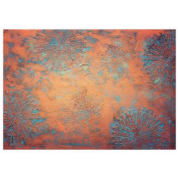 Tapeta Abstrakce Metalik Relief Radiany Pomeranč-Tyrkys 416x254 vinyl