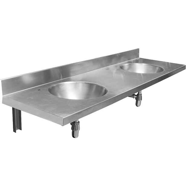 NOFER Závěsný pult se dvěma umyvadly 1200x254x550 mm, nerez mat