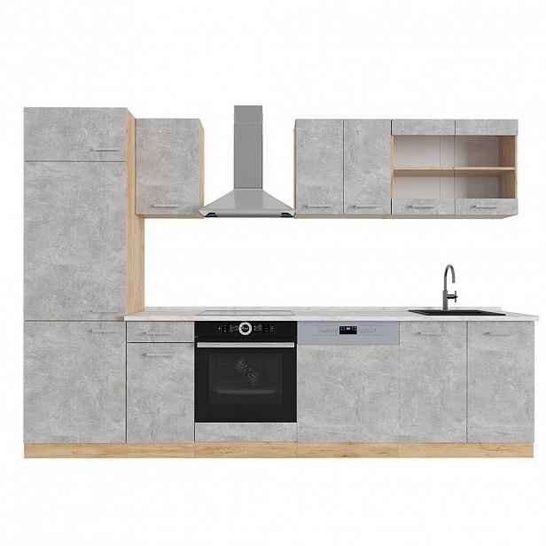 Vicco KUCHYŇSKÝ KOUT R-Line Beton/zlatý dub 300 cm , PD Mramor