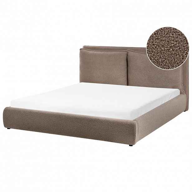 Beliani POSTEL s roštem 160/200 cm Bouclé Hnědá Bajonna