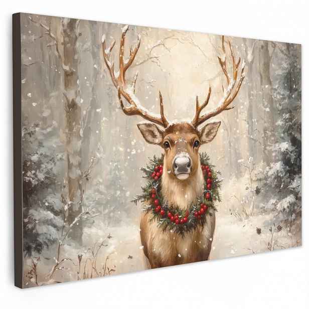 MuchoWow OBRAZ NA PLÁTNĚ Vánoce - sobi - zima - věnec 60x40 cm