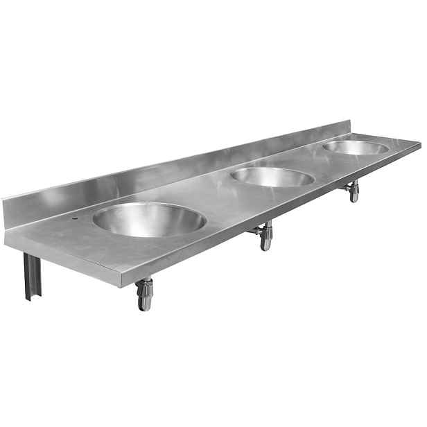 NOFER Závěsný pult se třemi umyvadly 1800x254x550 mm, nerez mat