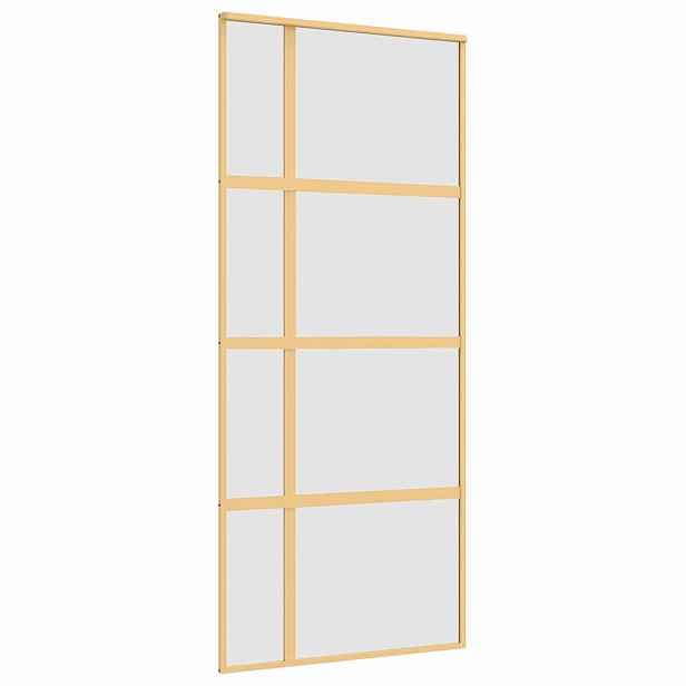 vidaXL Posuvné dveře zlaté 90 x 205 cm mléčné ESG sklo a hliník