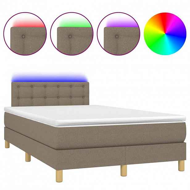 vidaXL Box spring postel s matrací a LED taupe 120 x 200 cm textil