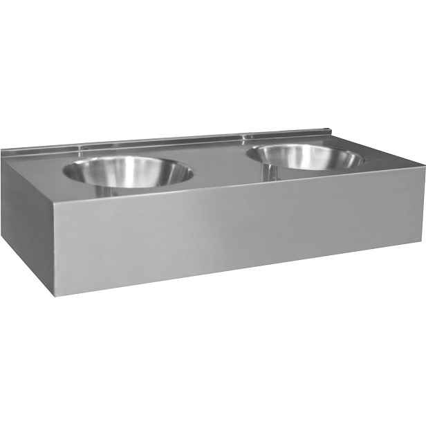 NOFER Závěsný pult se dvěmi umyvadly 1200x270x550 mm, nerez mat
