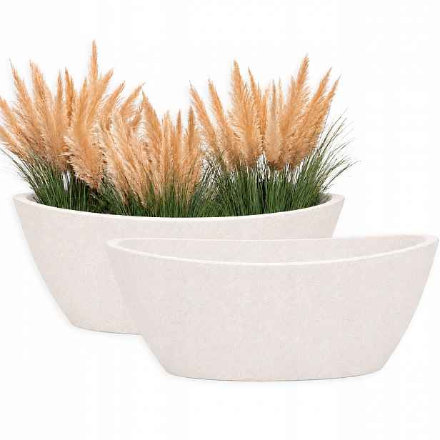 Velký Zahradní Květináč 40 X 16 CM Krémový Japandi Na Terasu Do Obývacího Pokoje
