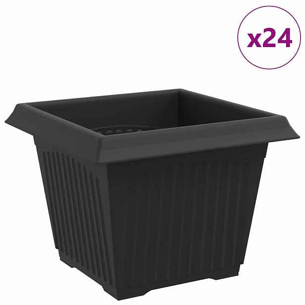 vidaXL Čtvercový květináč 24 ks Černá 23 x 23 x 17,5 cm Plast