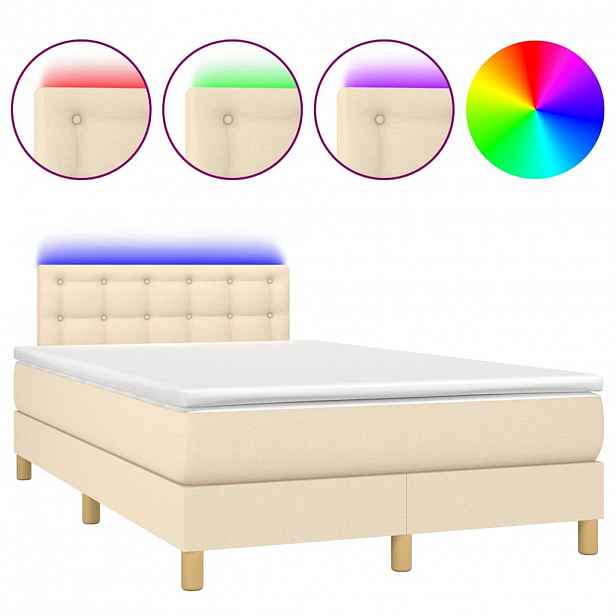 vidaXL Box spring postel s matrací a LED krémová 120 x 200 cm textil