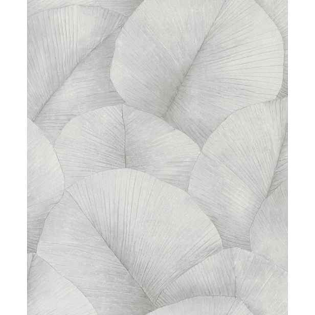 Šedá vinylová tapeta na zeď s listy, exkluzivní, široká, 10 m x 106 cm