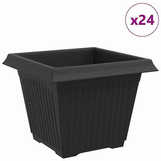 vidaXL Čtvercový květináč 24 ks Černá 28,5 x 28,5 x 22 cm Plast