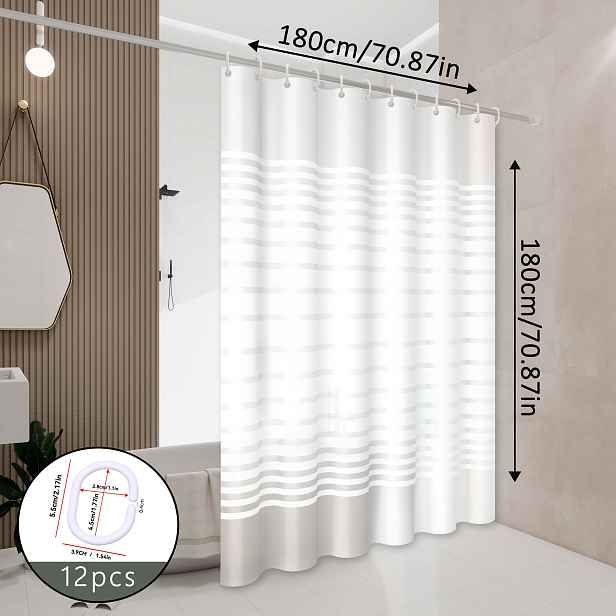 TEMU Minimalistický moderní bílý pruhovaný sprchový závěs, instalace bez vrtání, více velikostí volitelný univerzální dělicí závěs s háčky