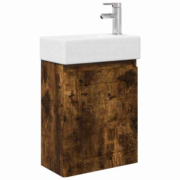 vidaXL Koupelnová skříňka s baterií Kouřový dub 45,5 x 25,5 x 84 cm