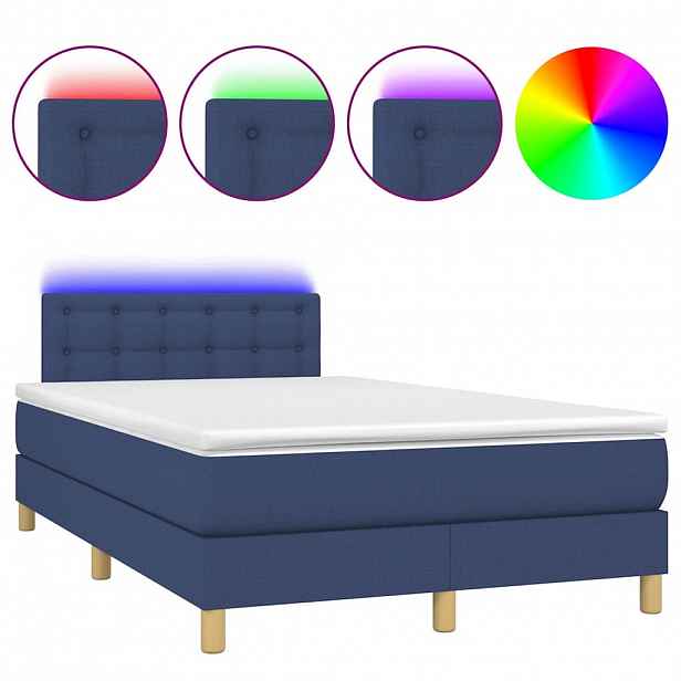 vidaXL Box spring postel s matrací a LED modrá 120 x 200 cm textil