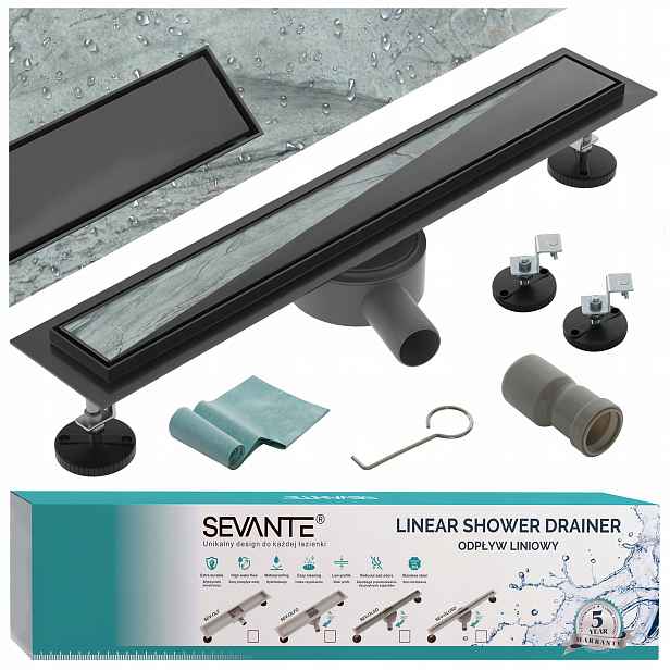 Lineární odtok 100 cm Flat černý otočný sifon z nerezová ocel 304 Sevante