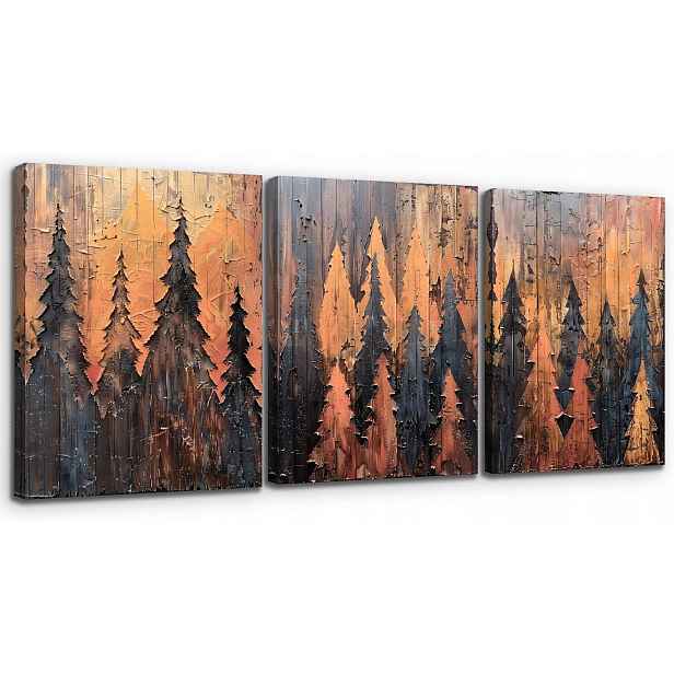 Nástěnný obraz Dřevěný rám Dekorace 3 kusy 50x70 cm Abstraktní les