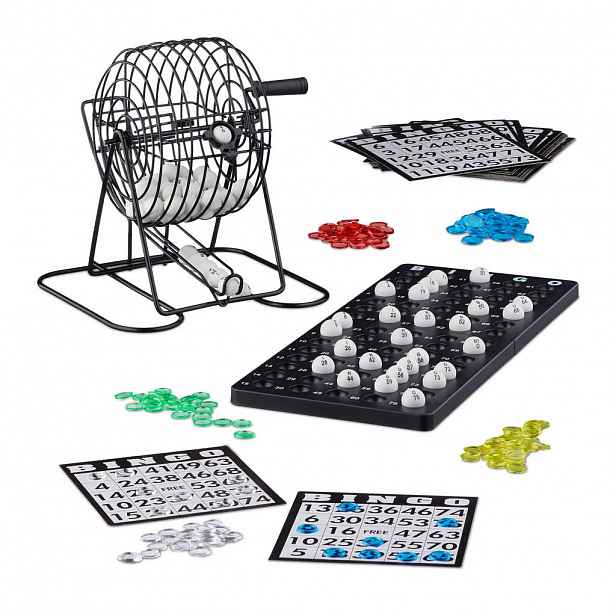 Relaxdays BINGO Černá kovový buben 75 kuliček