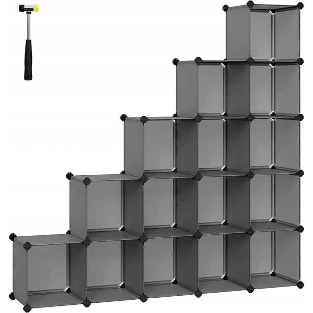 Songmics, Organizér 15 boxů, plast, kov, šedá, 123x31x123cm