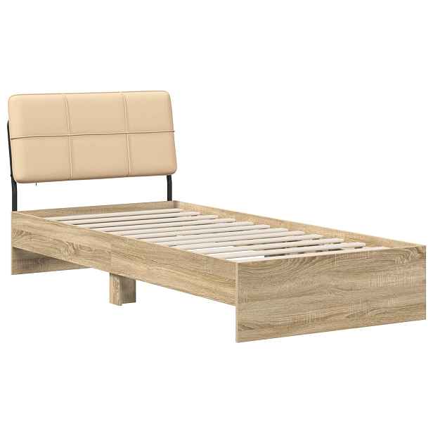 vidaXL Jednolůžková postel s čelem dub sonoma a krémová 80 x 200 cm