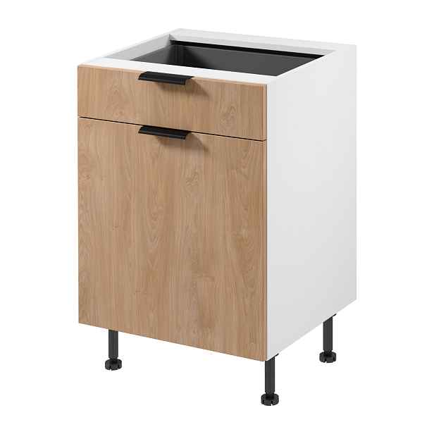 Dolní skříňka se šuplíkem SALERNO - šířka 60 cm, bílá / dub + příborník ZDARMA, levé provedení