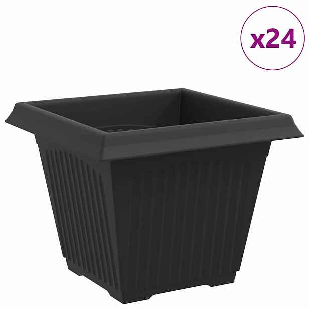 vidaXL Čtvercový květináč 24 ks Černá 38 x 38 x 30 cm Plast