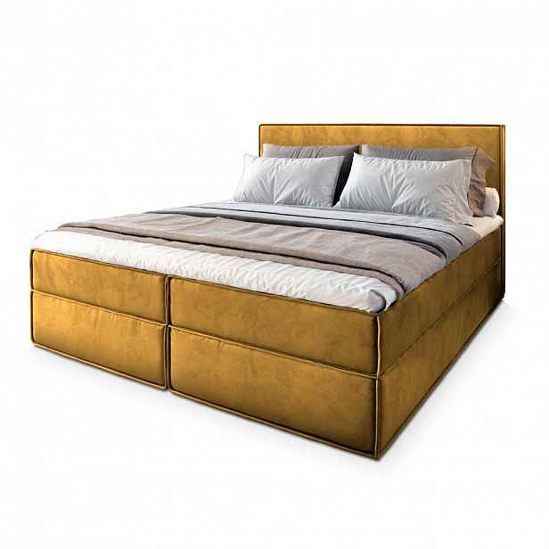 MASSENO AMERICKÁ POSTEL PELLIO 180x200 cm, s matrací a úložným prostorem, žlutá