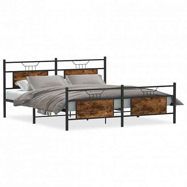 vidaXL Kovový rám postele bez matrace kouřový dub 183 x 213 cm