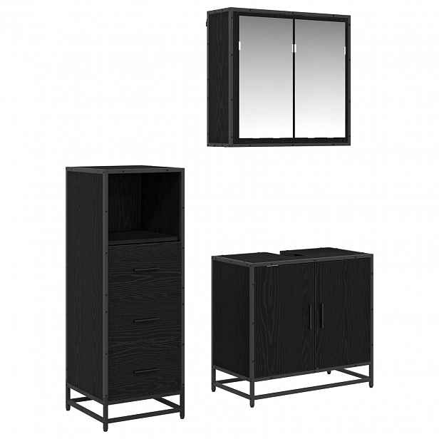 vidaXL Sada koupelnového nábytku 3 ks Černý dub 65 x 33 x 60 cm