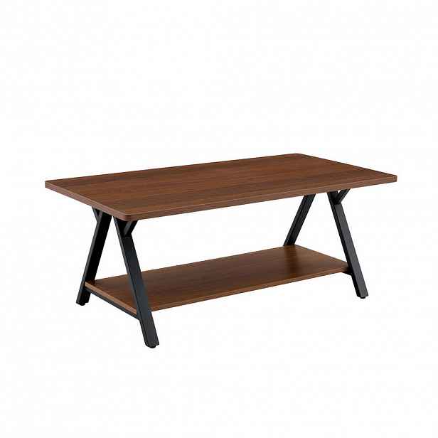 Modfu KONFERENČNÍ stolek z MDF 110x57x44,5 cm ořechová s černou kovovou konstrukcí a úložnou policí