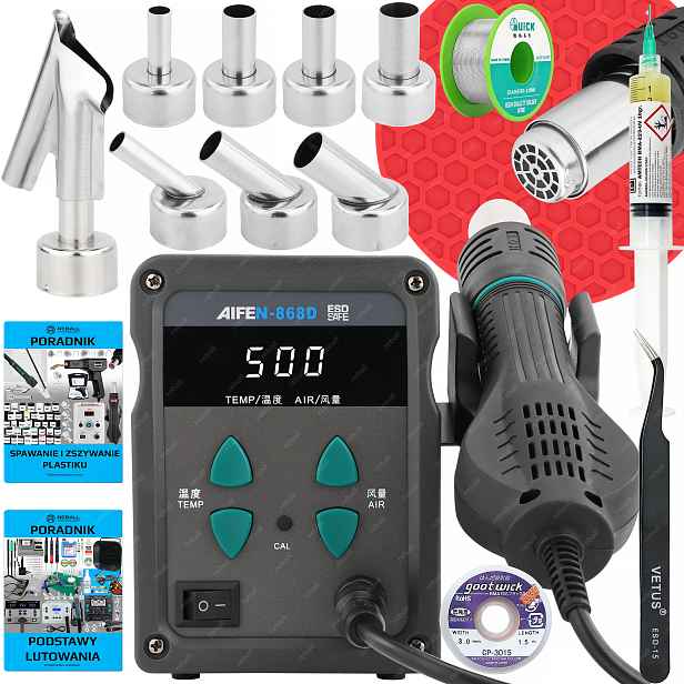 Set Pájecí Stanice Hot Air Svařovač Plastu Aifen 868D 500C XLv1