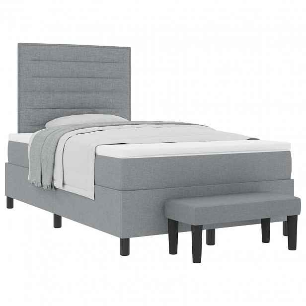 vidaXL Postel s boxspringem s čelo Světle šedá 120 x 190 cm textil
